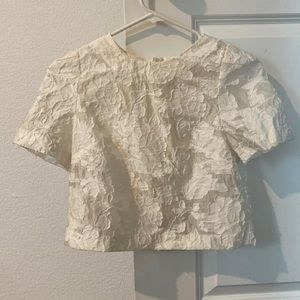 H&M floral linen white blouse fits like XS